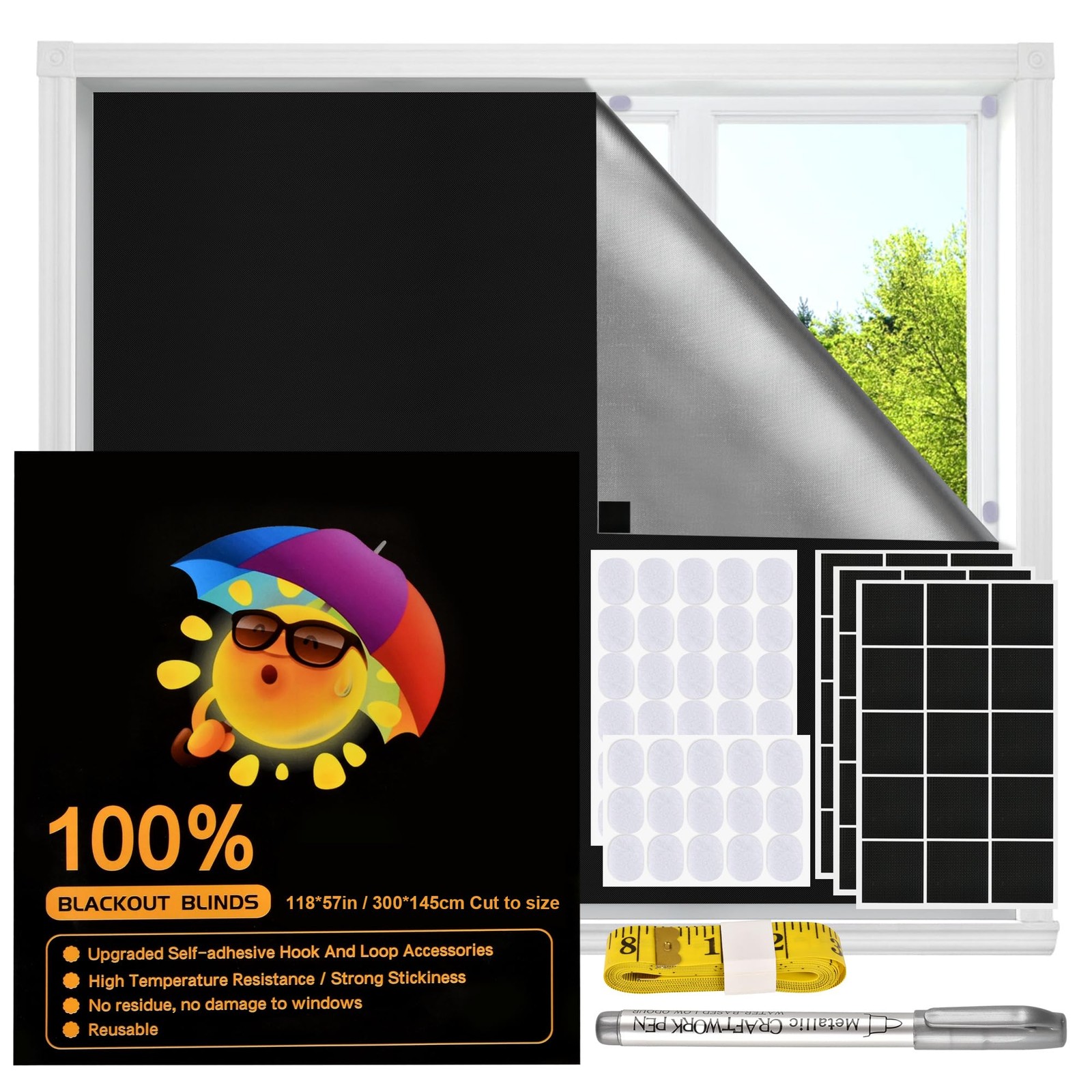 Blackout Window Cover, Upgraded Hook and Loop – Portable Shades No Residue an…