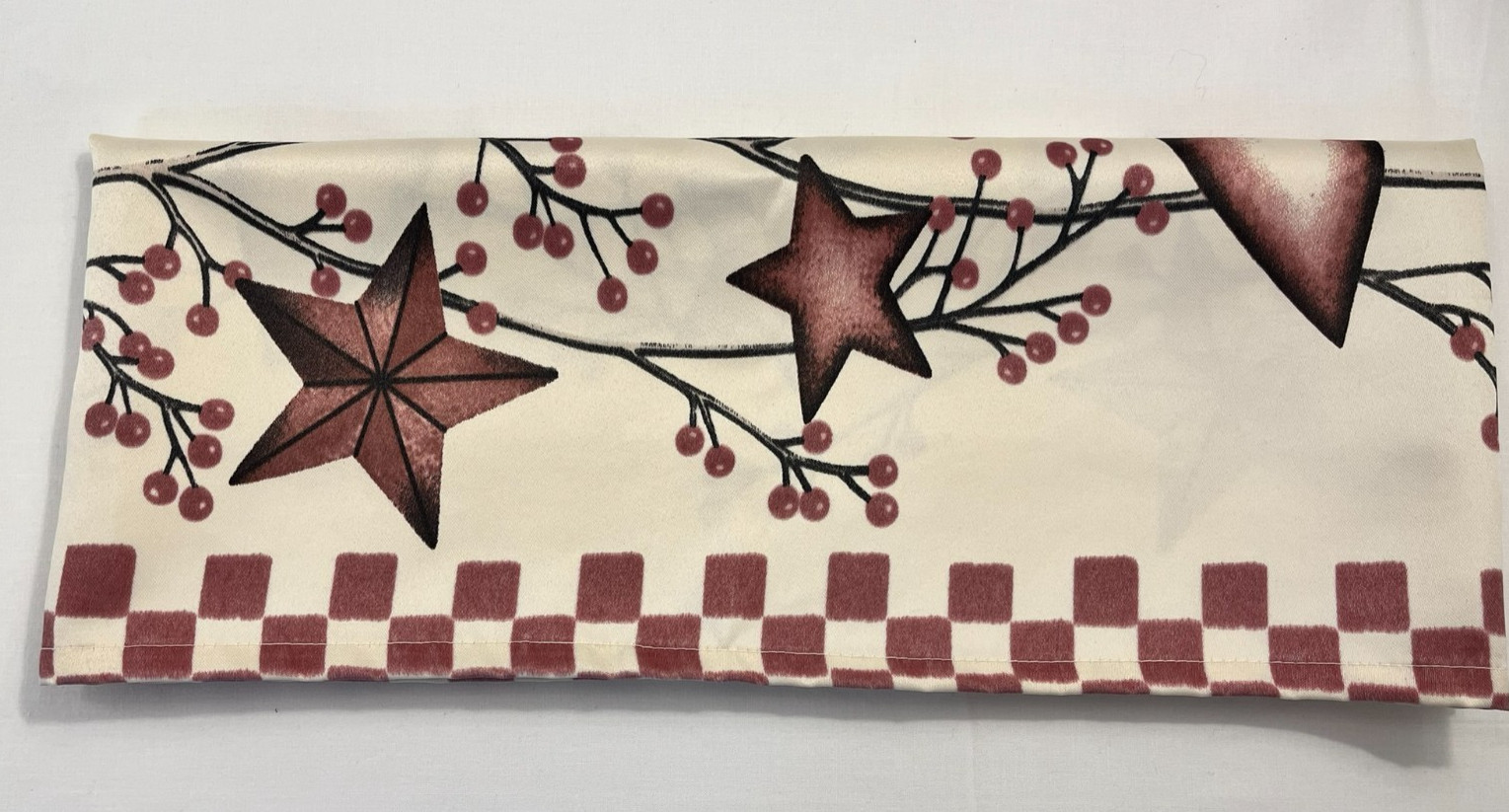 Primitive Burgundy Star Berry Heart Valance Rustic Farmhouse Country Window Curt