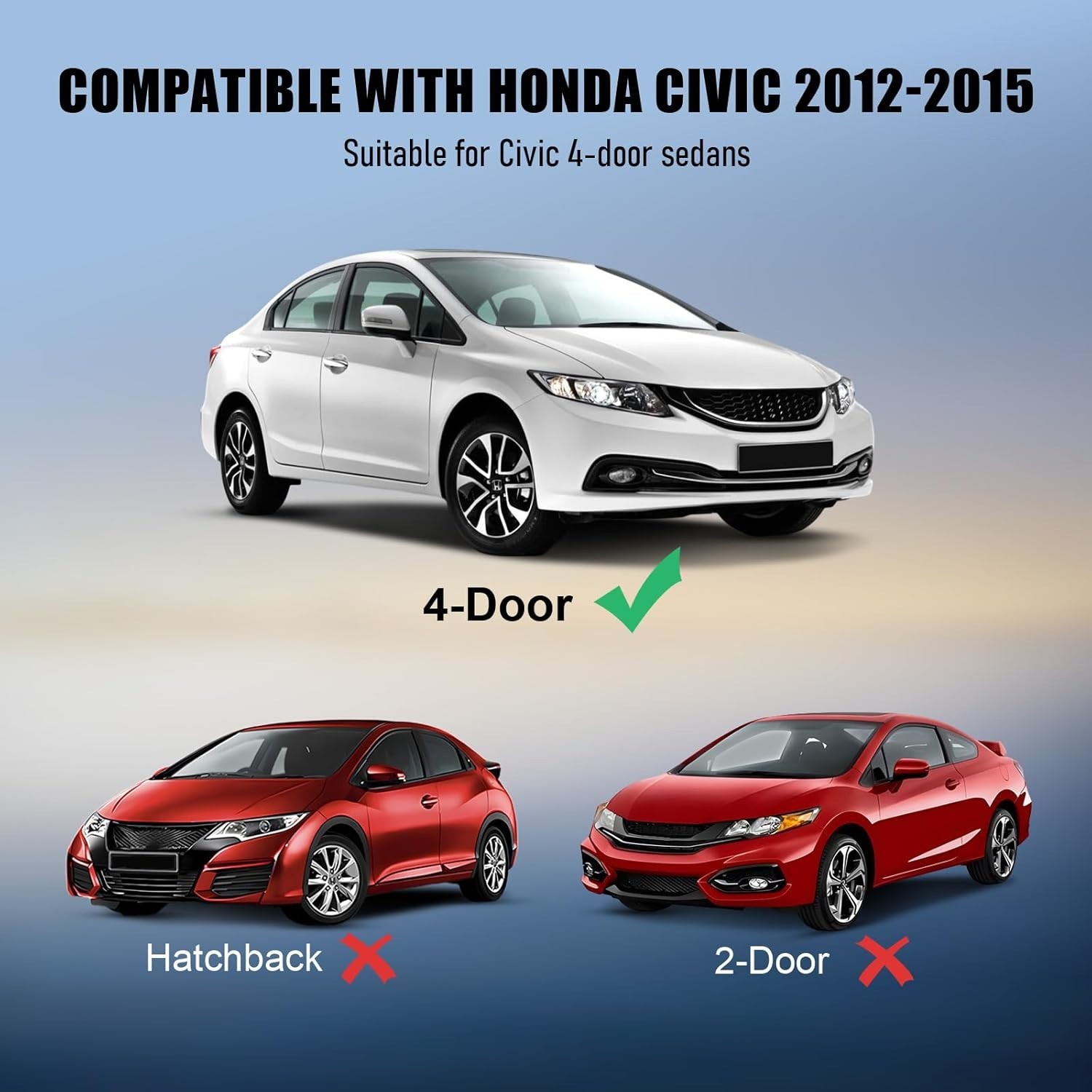 Honda Civic 2012-2015 4-Door Window Weather Stripping Trim – Easy Install, Du…