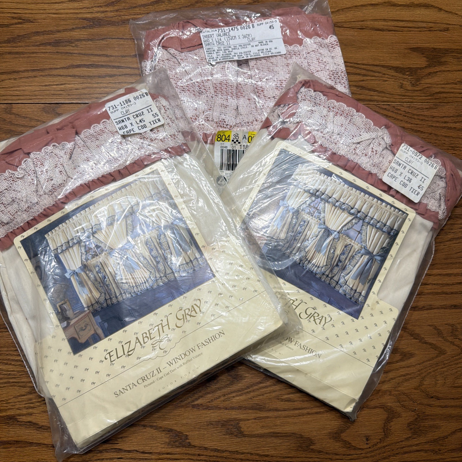 JCPenney Elizabeth Gray Santa Cruz II Cape Cod Tiers Curtains Valance Clay