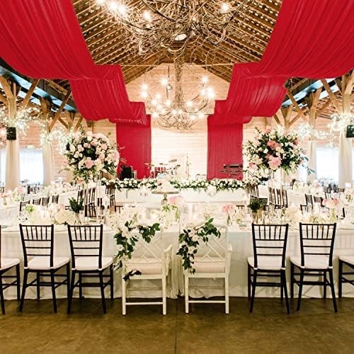 Red Chiffon Ceiling Drapes for Weddings & Parties – 2 Panels 5x20ft