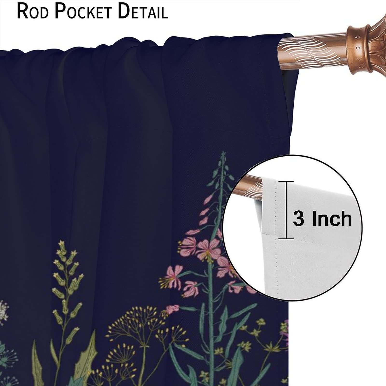 Godazzling Wildflower Blackout Windows Curtains Retro Botanical Floral Rustic