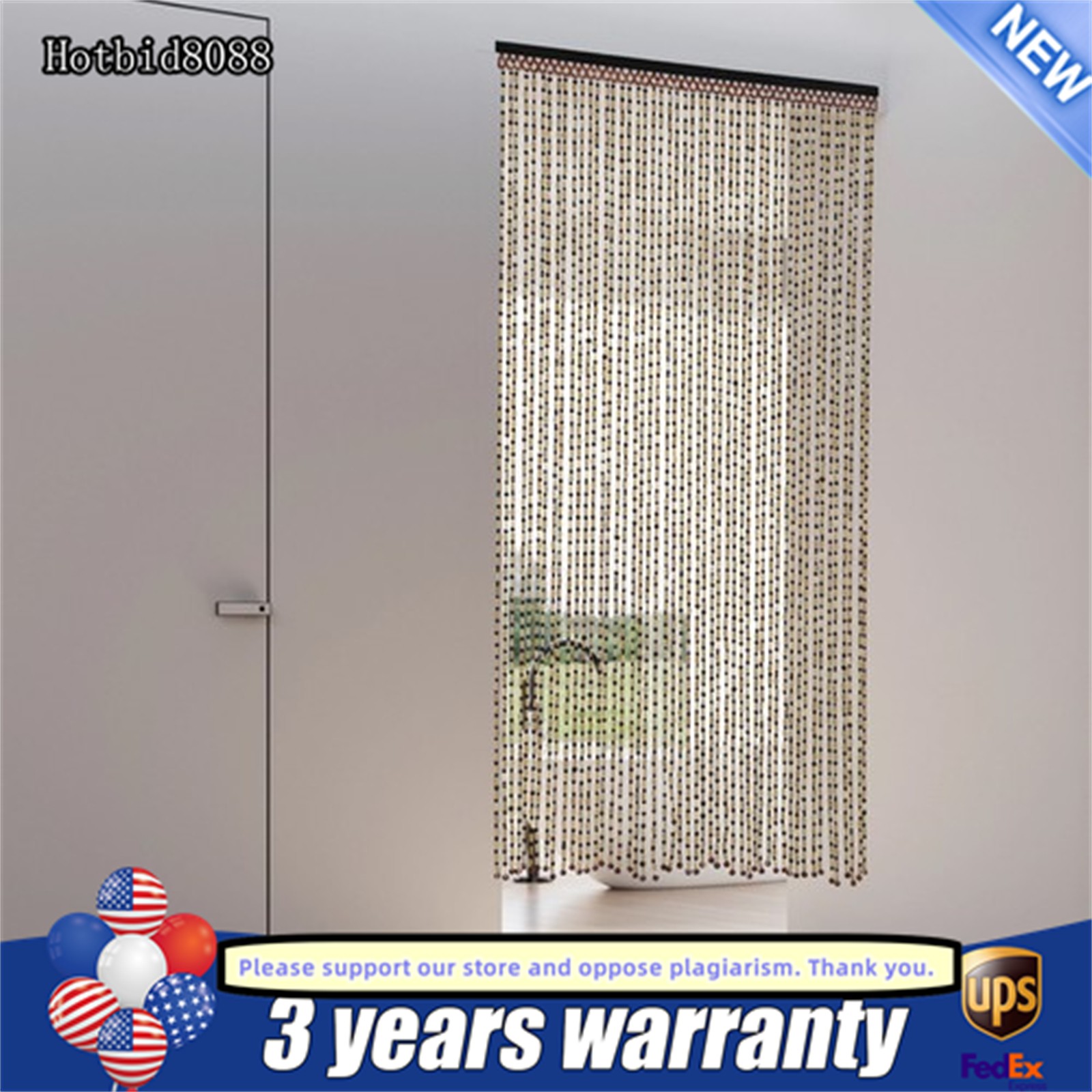 Boho Natural Wood and Bamboo Beaded Curtain for Doorway Room Divider 74.8 inch