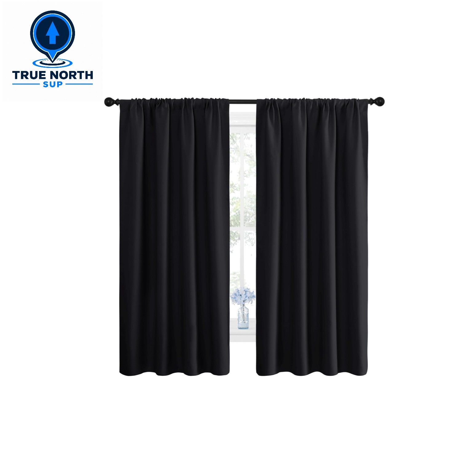 Solid Black Thermal Insulated Curtains – 42″ W x 63″ L, Block 85%-99% Light