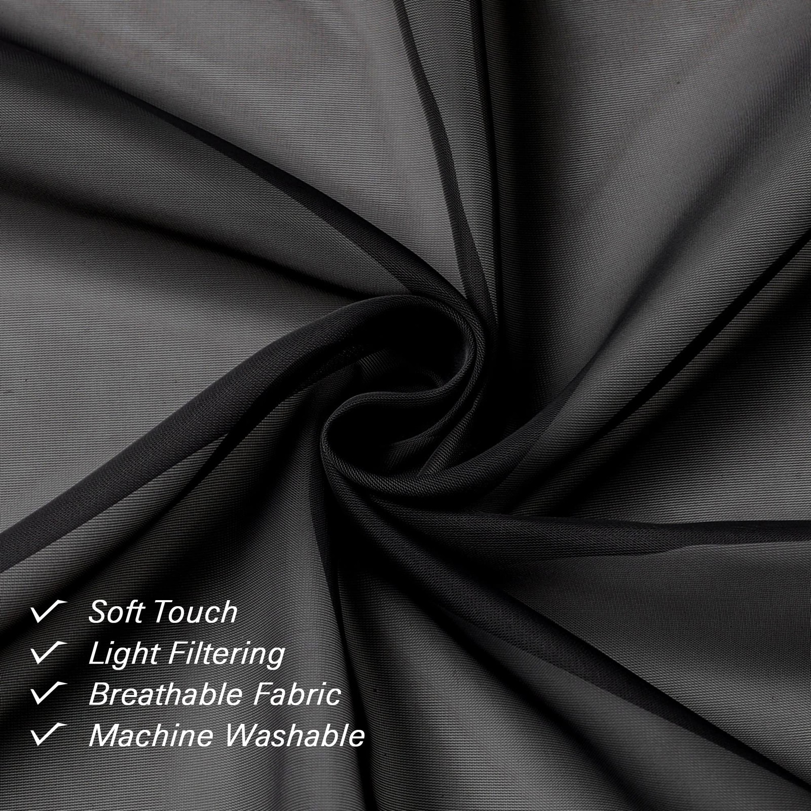 Black Sheer Curtains 84 Inches Long 2 Panels, Solid Voile Light Filtering Air…