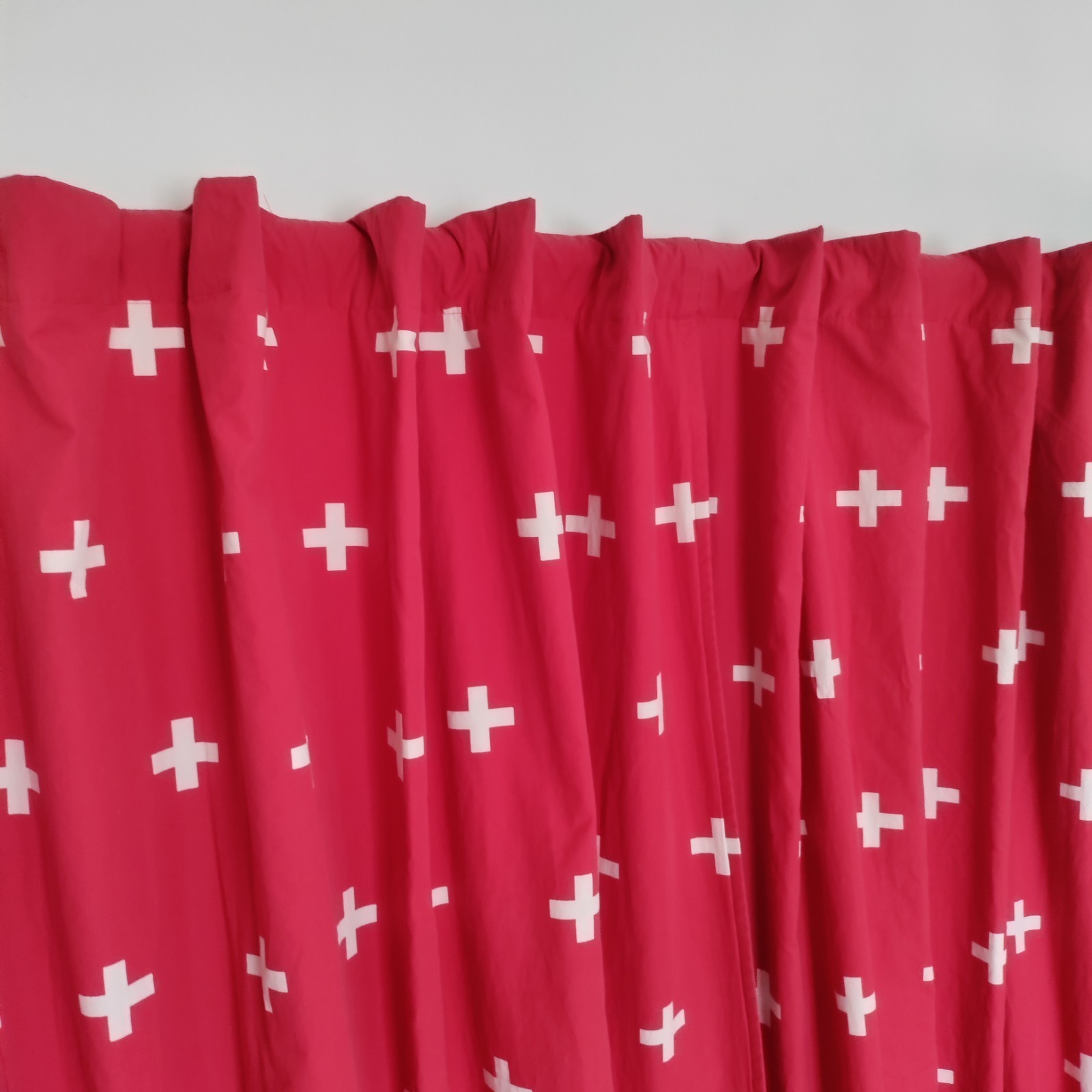 Red & White Cross Curtains 45×96″ Lined Heavyweight Blackout Drapes Dual Header