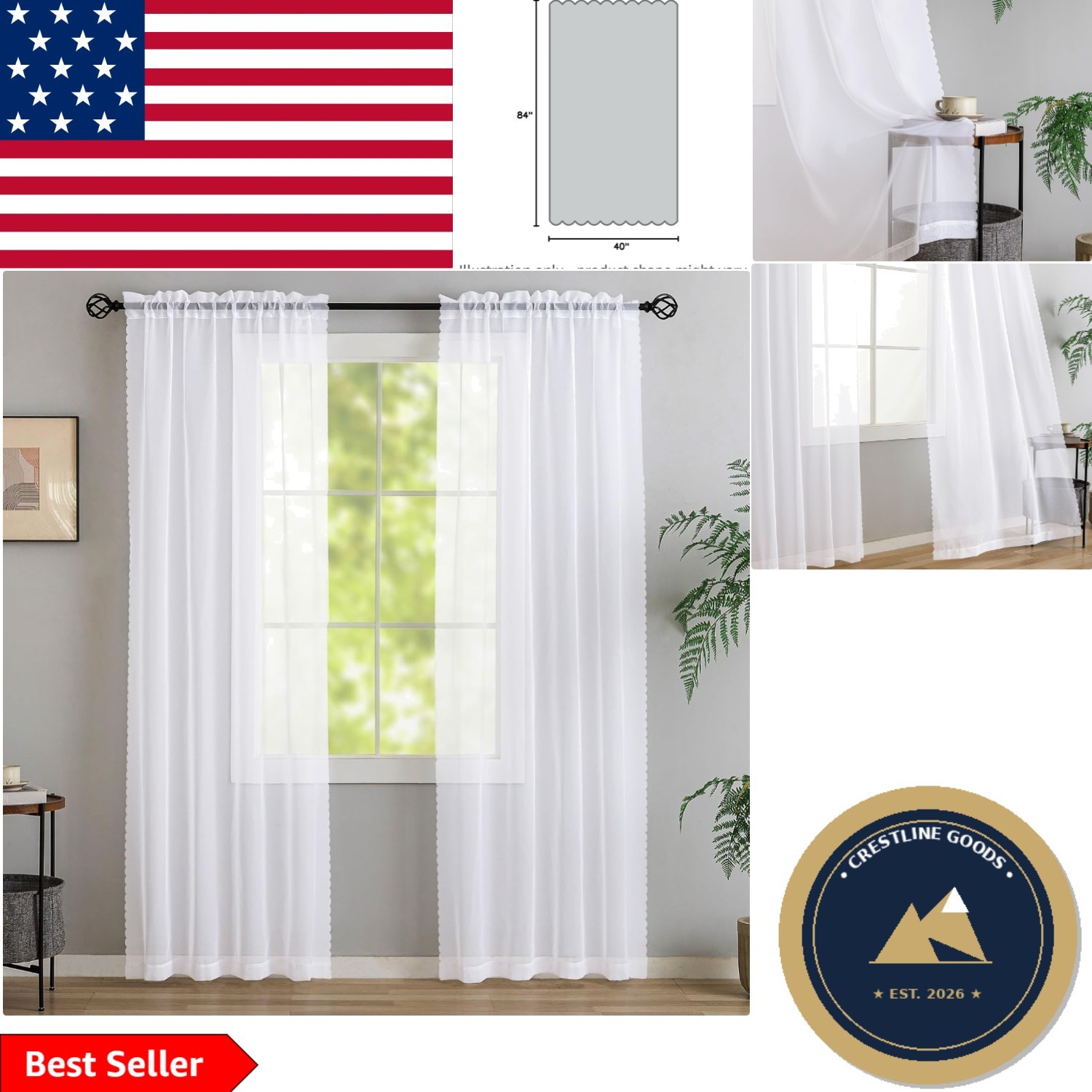 Elegant White Sheer Curtains 84″ Length, 2 Panel Set for Modern Living Spaces