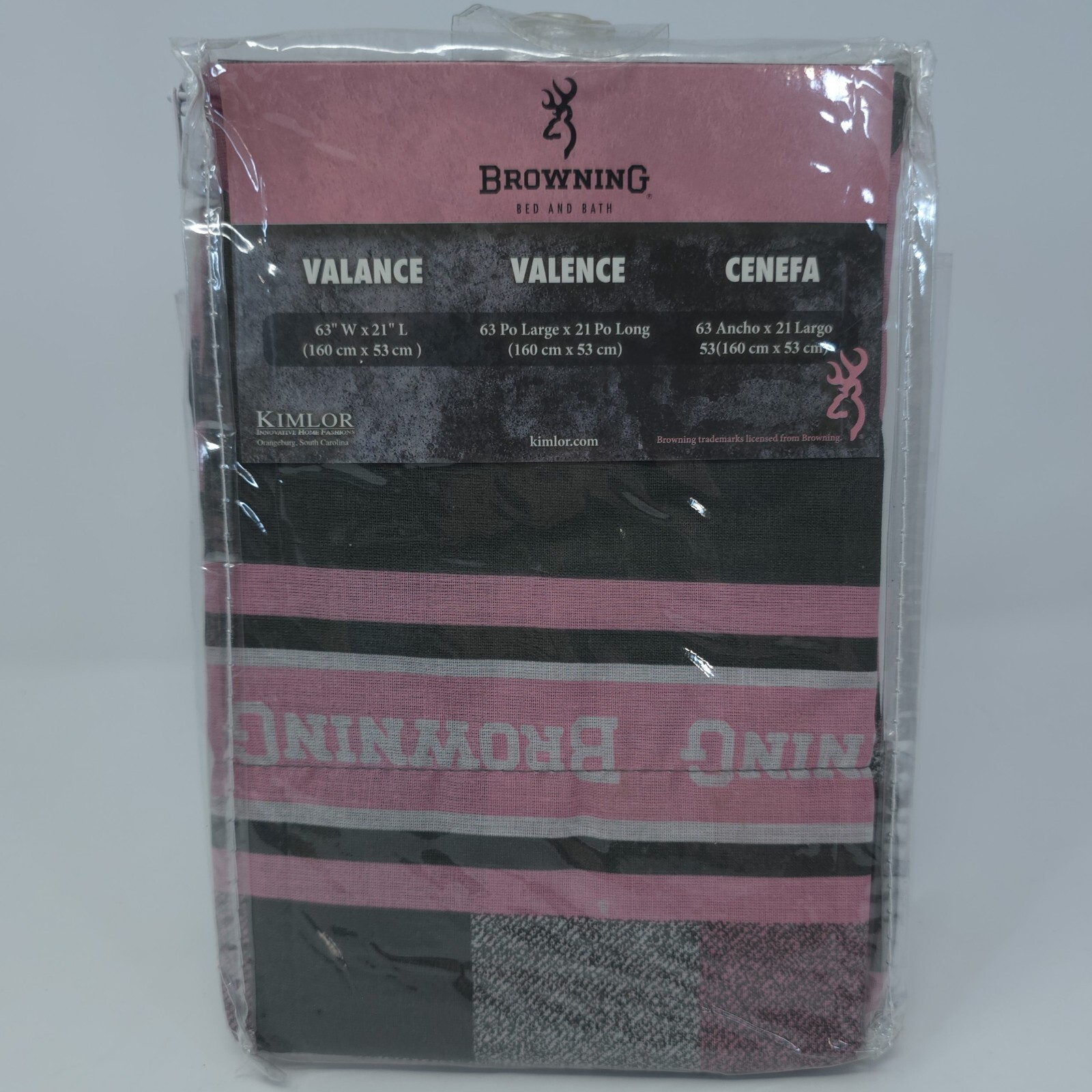 Browning Window Valance Buckmark Plaid Pink Hunting Lodge 63 in x 21 in