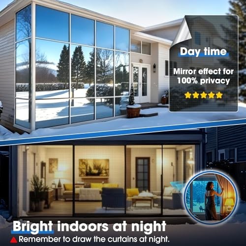 (3 Pack) One Way Privacy Window Film Blue Vinyl Static Cling 17.5 x 78.7 Inch