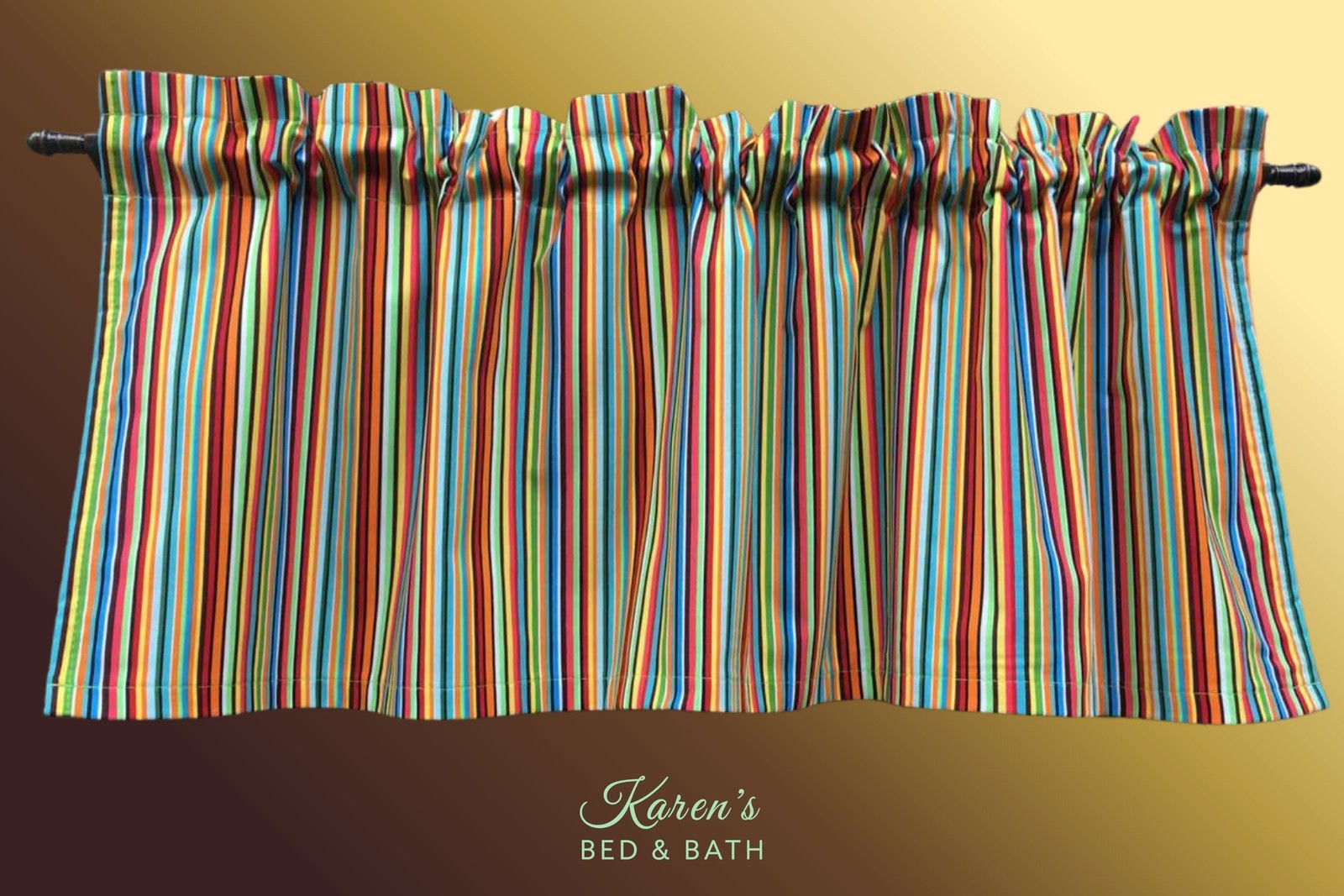Handmade Multicolor Rainbow Stripe Kitchen Valance Rod Pocket Header Cotton USA