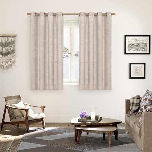 Linen Curtains for Short Window 54 Inches 52″W x 54″L (Pack of 2) Natural