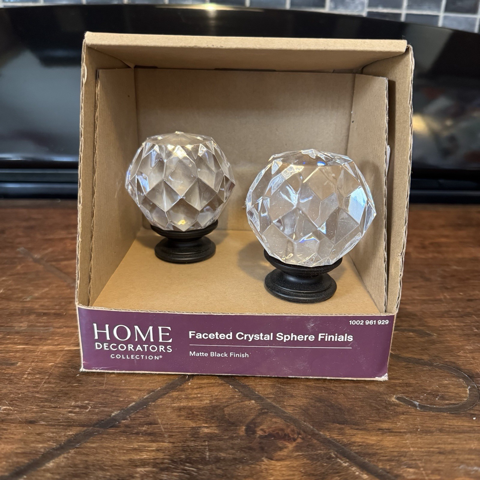 NOB 1″ Faceted Crystal Sphere Ball Curtain Window Rod Matte Black Finish