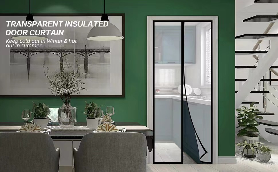 Transparent Insulated Door Curtain, Magnetic Thermal Door Cover Screen Door