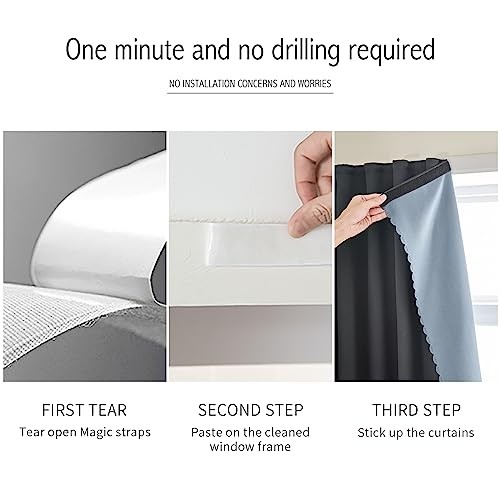 self Adhesive Portable 100%out Curtains Simple 35″W x 48″L (Pack of 1) Black
