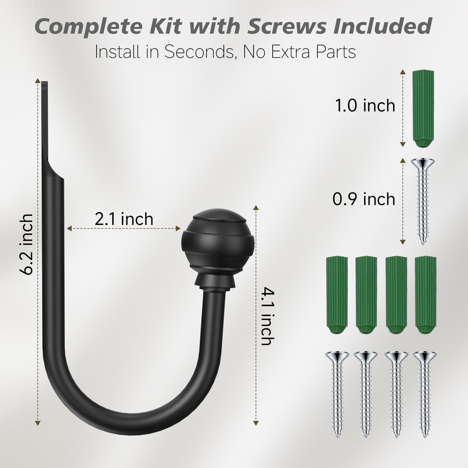 Hion Curtain Holdbacks Black 2pcs, Curtain Tiebacks Wall Mounted Curtain Hook…