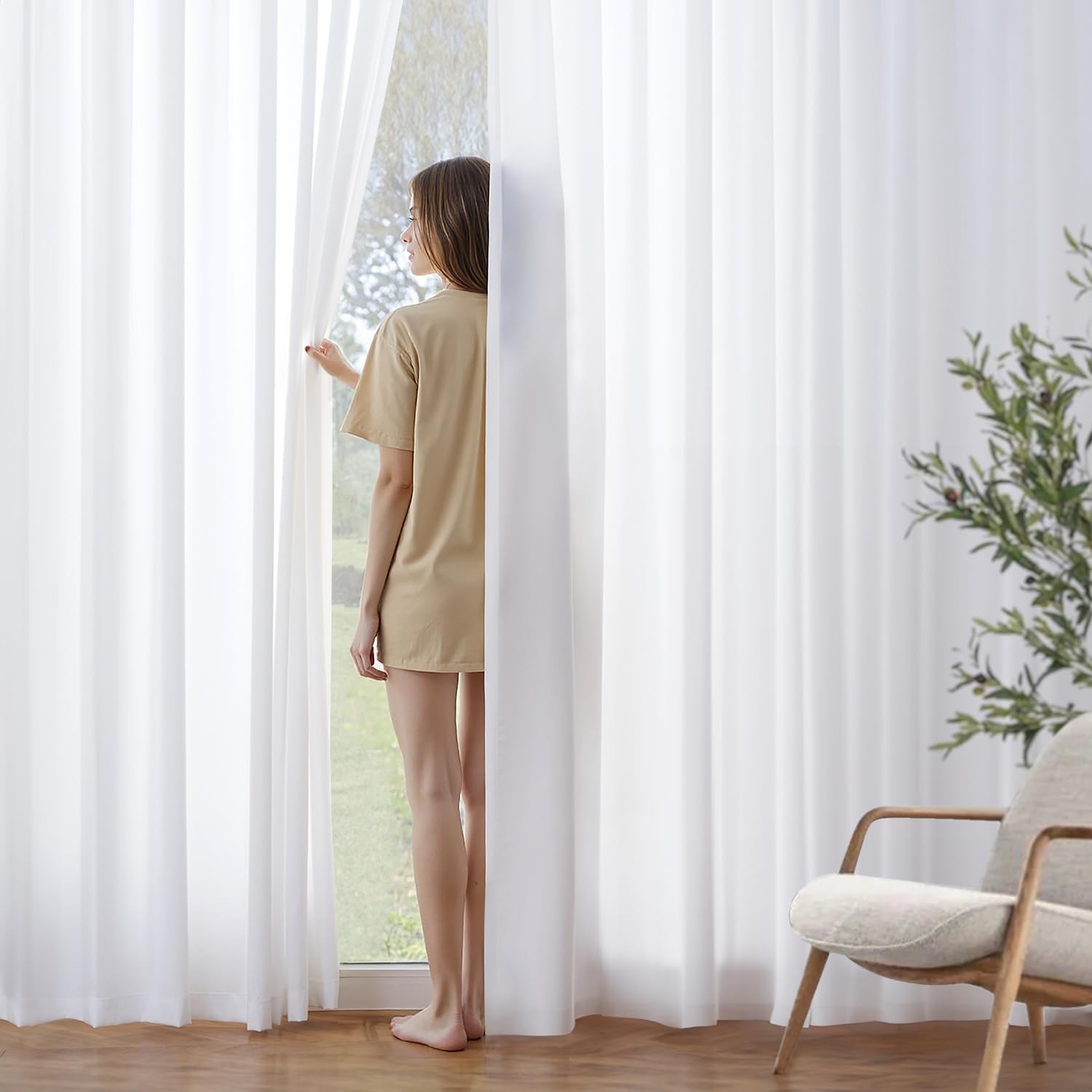 White Privacy Sheer Curtains that Let Light in 84 Inches Long Non-See-Through…