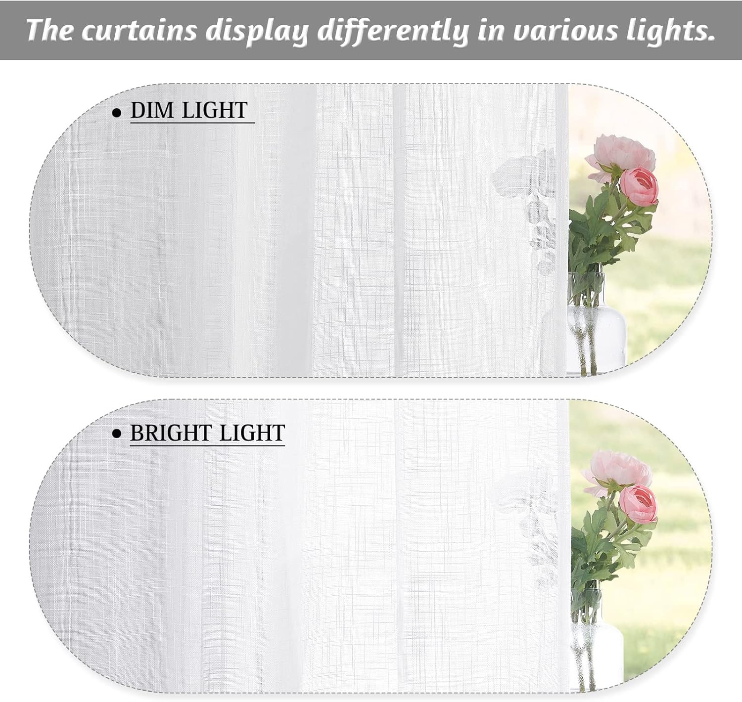 Short Kitchen Valances and Curtain Set, Privacy White Linen Swag Curtains, Semi