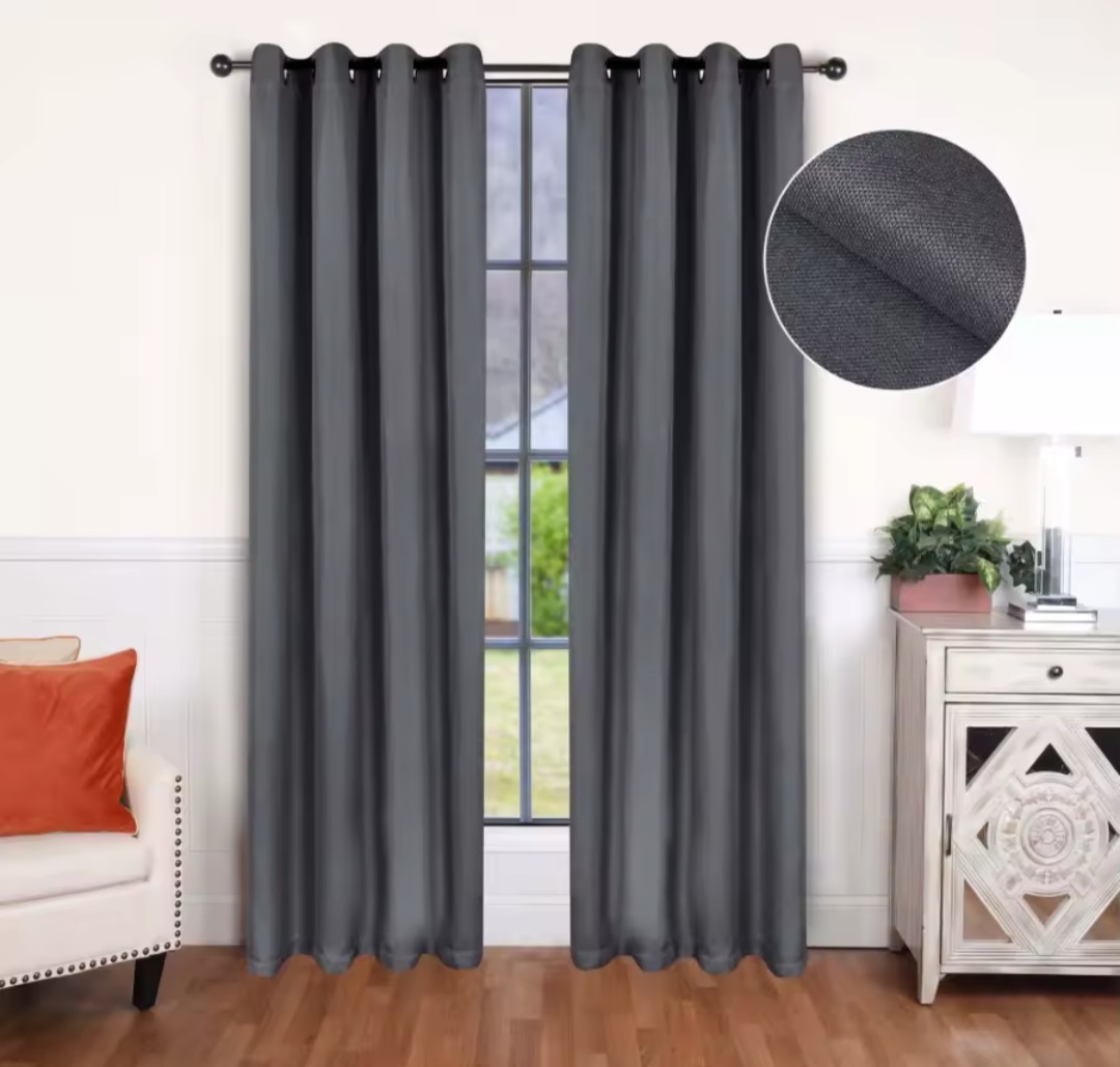 Linen Blackout Curtains Set of 2 Charcoal 52″W x 108″L
