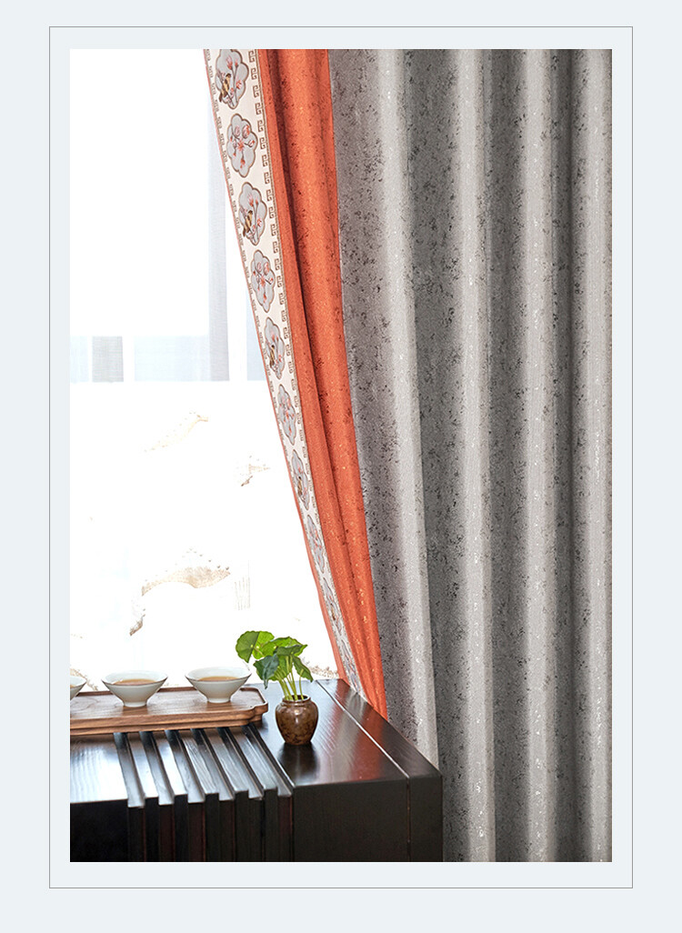 Custom new chinese lace classical embroidery bird orange cotton curtain M1231
