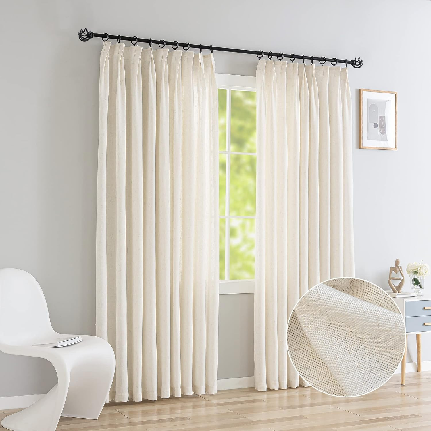 Extra Wide Faux Linen Light Filtering Curtains, 100″ W x 84″ L, 1 Panel