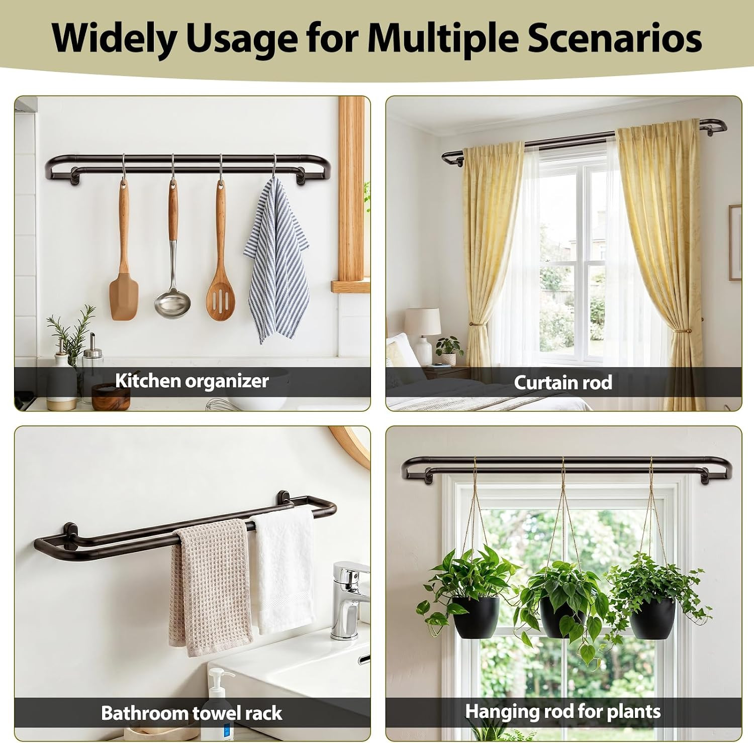 Double Wrap around Curtain Rods for Windows, 32 to 115 Inch, Bronze | Blackout C
