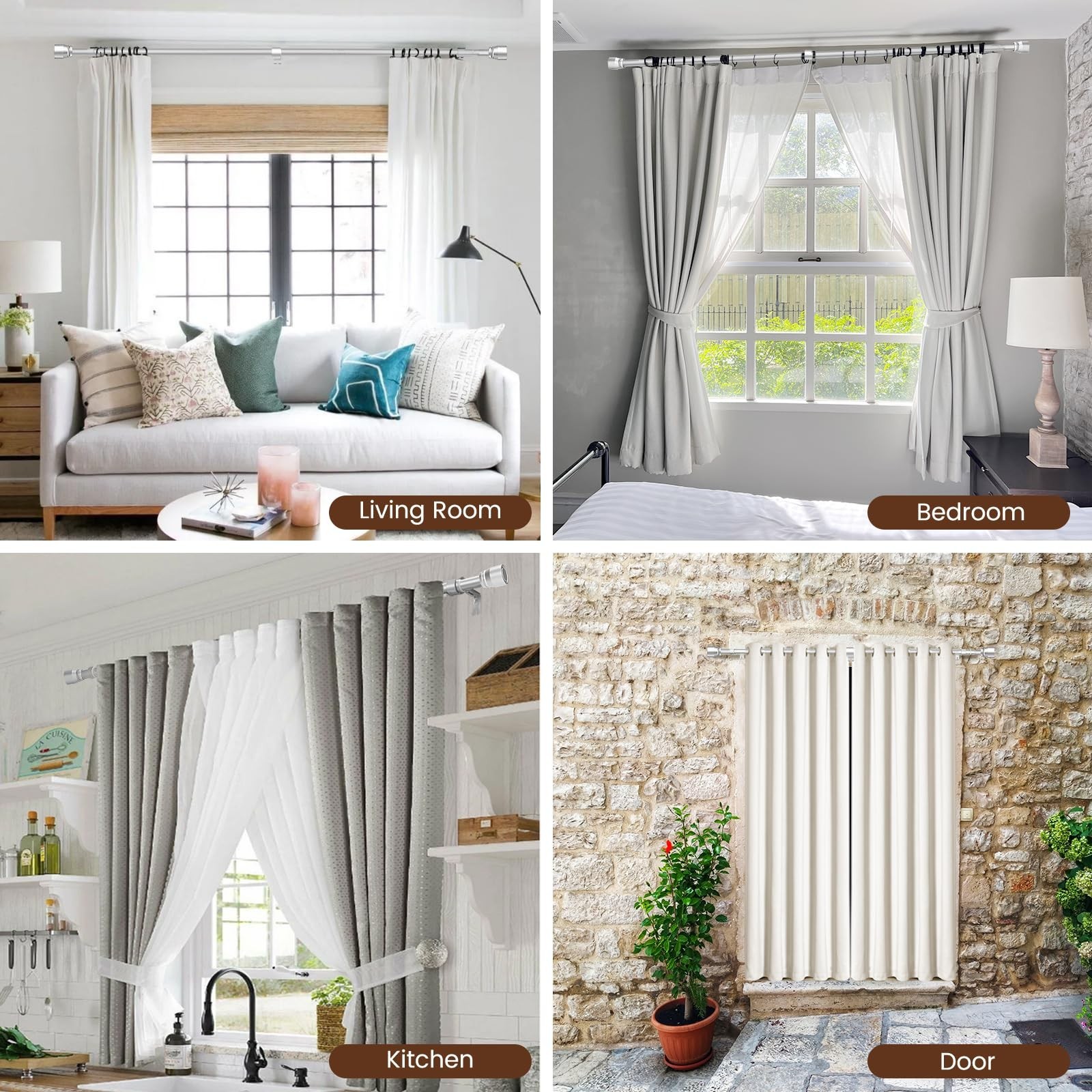 1” Diameter Silver Curtain Rods Itself is 30 to 90 inch, 1 Pack Fit 30-84