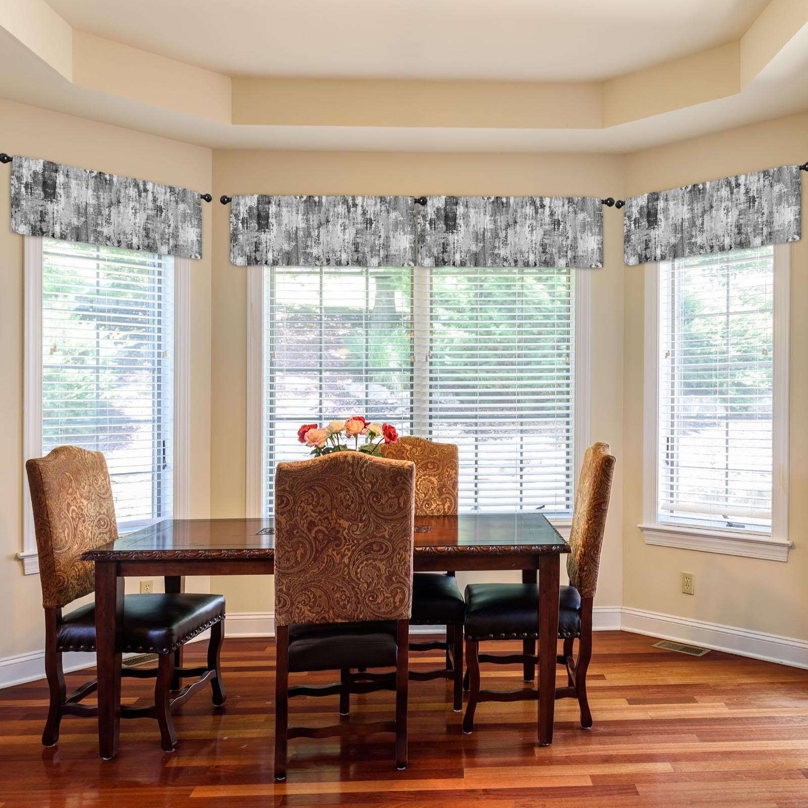 4 Pack Valances Window Treatments, Abstract Modern Grey Grunge Minimalist Dra…