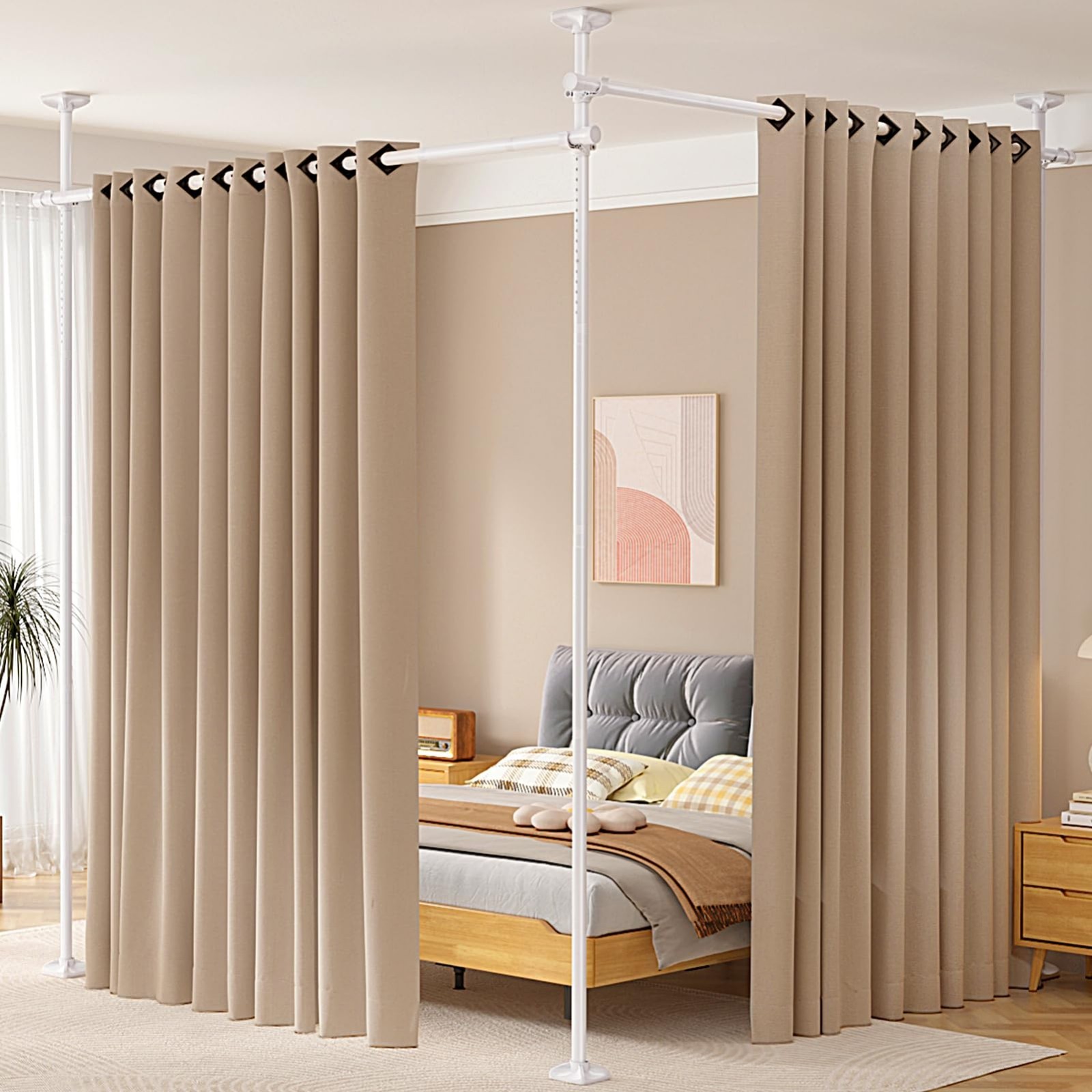 Adjustable Room Divider Curtain Rod – No Drill Wall Partition, 4-10ft Height, 28