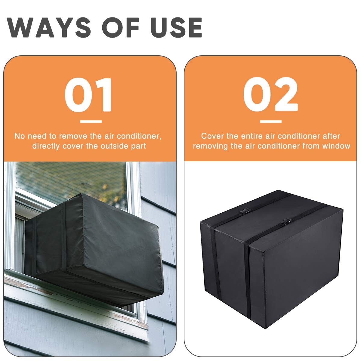 Black Waterproof Window AC Unit Cover 25.5Wx20.5Dx18H Insulation Protection