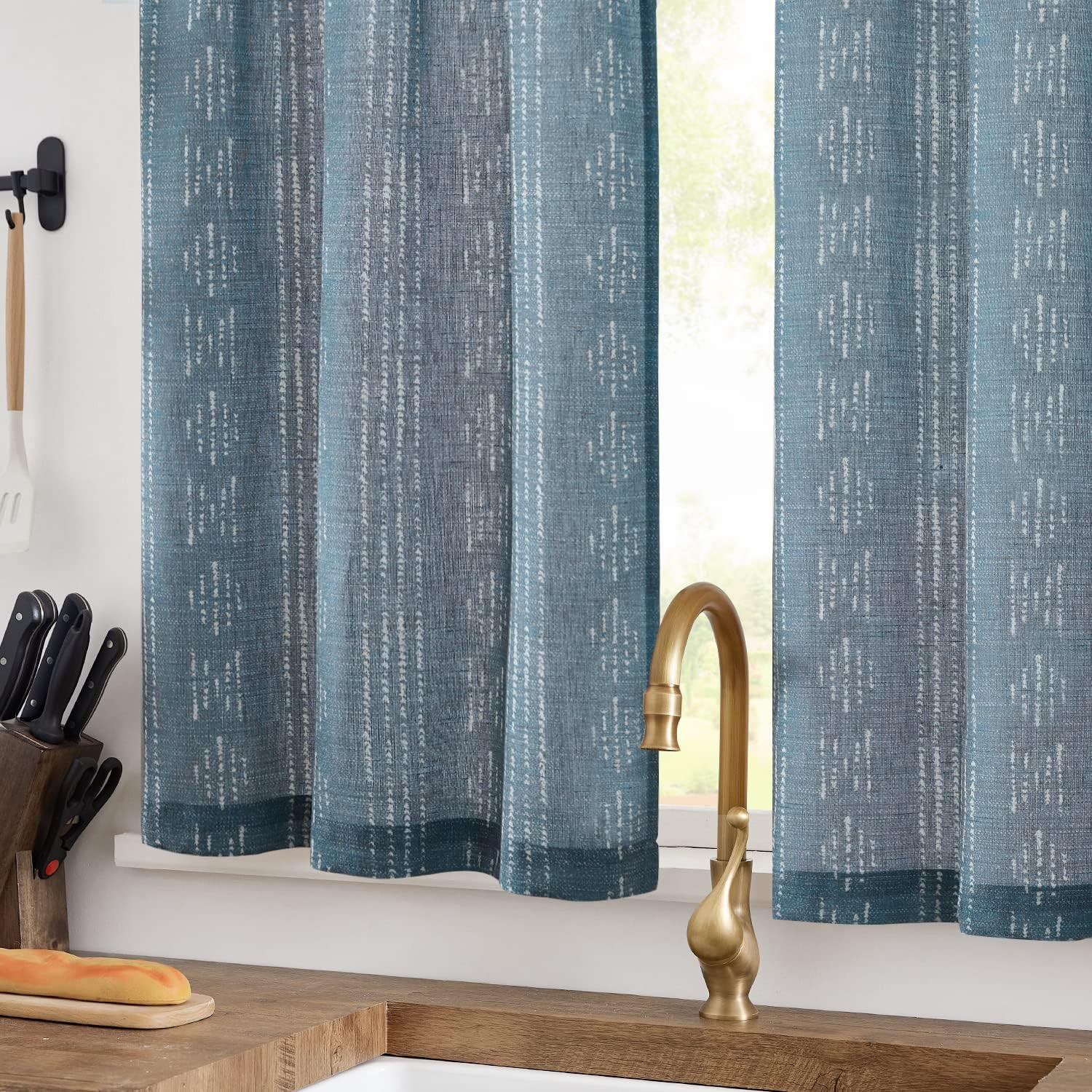 Boho Kitchen Curtains 36 Inch Bohemian Geometric Striped Linen Textured Tier Lig
