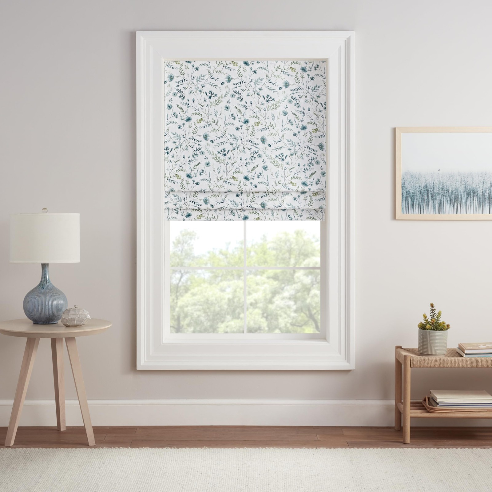 Eclipse Evangeline Botanical Roman Shade 39×64 Marine Cordless 100% Blackout