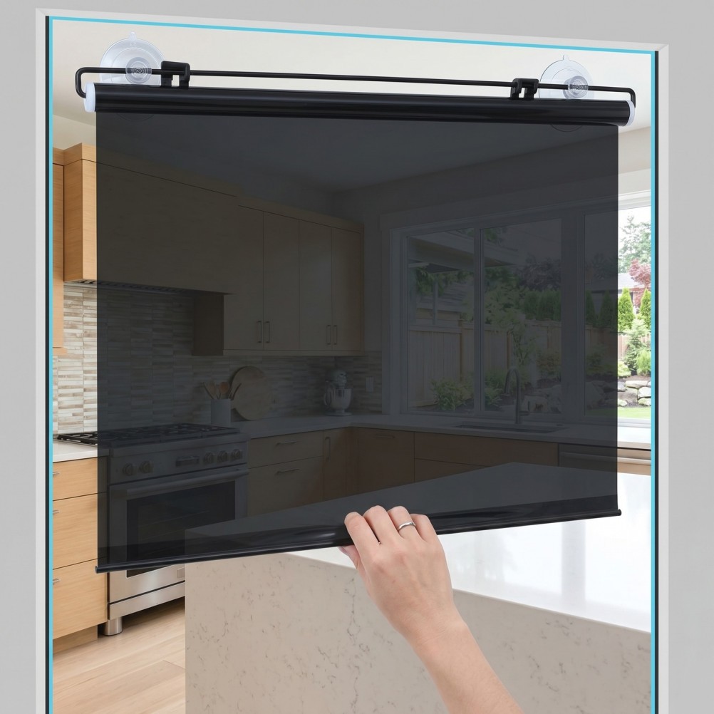 Blackout Window Drape Glare Reduction Shade Portable Shades Suction Cups