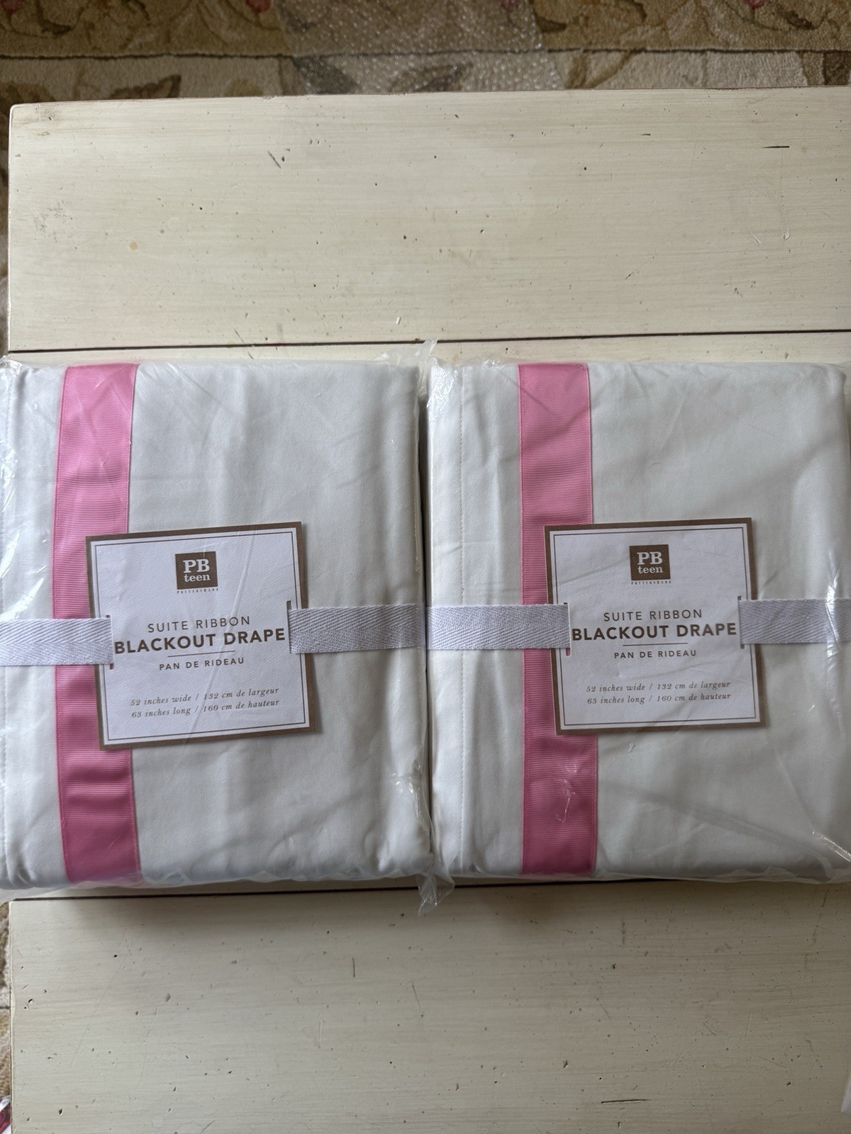 Pottery Barn Teen Suite Ribbon Blackout Curtains Pink Ribbon 52X63 Set of 2
