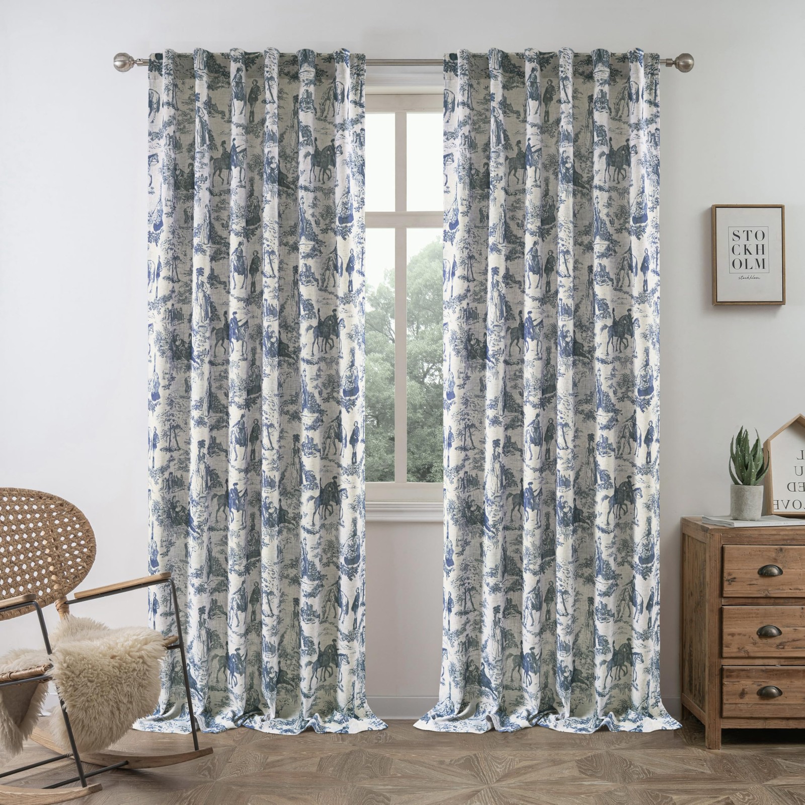 Driftaway 100 Blackout Toile Linen Curtains For Bedroom Double Layer Farmhouse