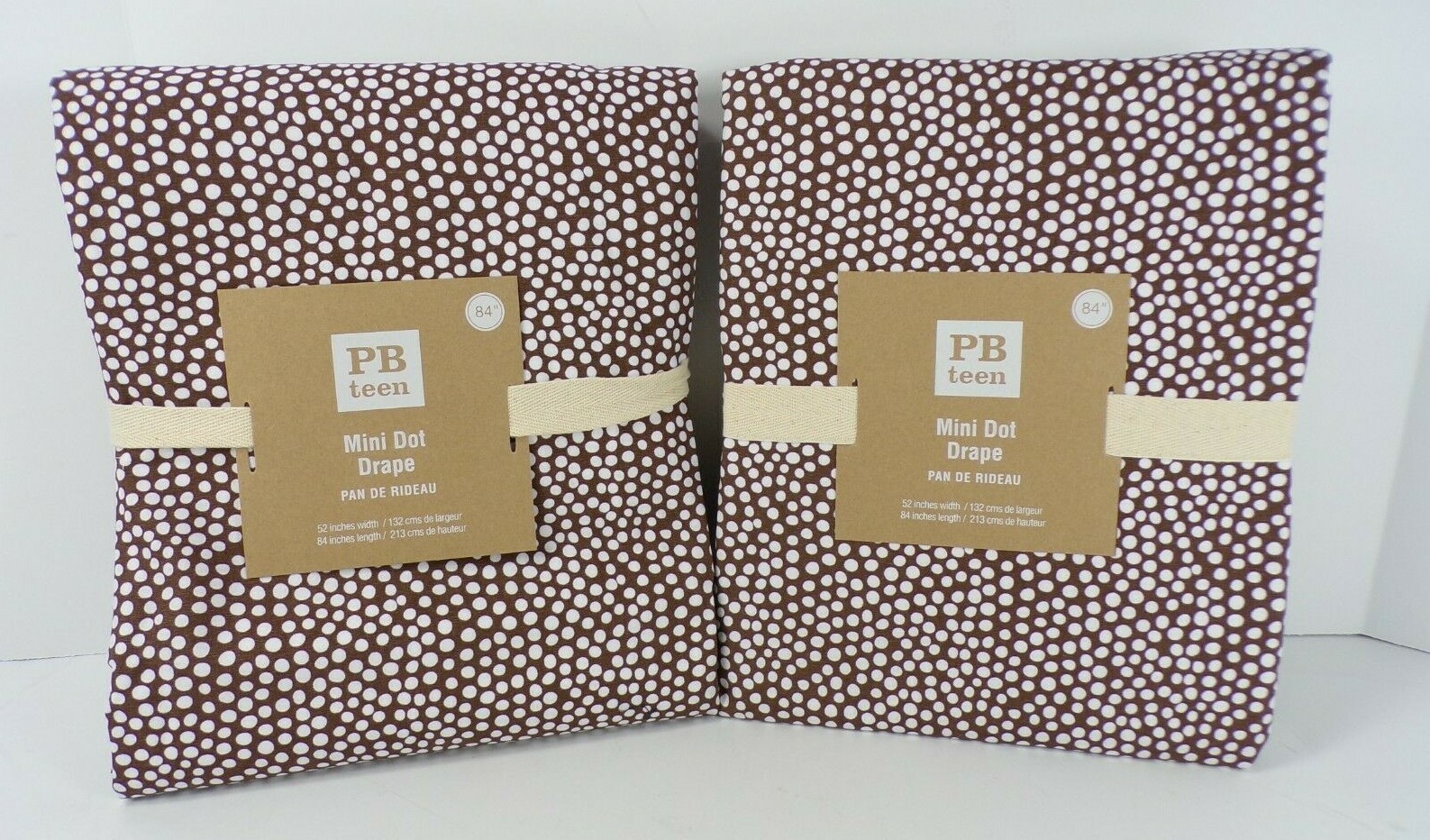 Pottery Barn Teen Mini Dot Panels Drapes Curtains Coffee Brown 96″ S /2 #249