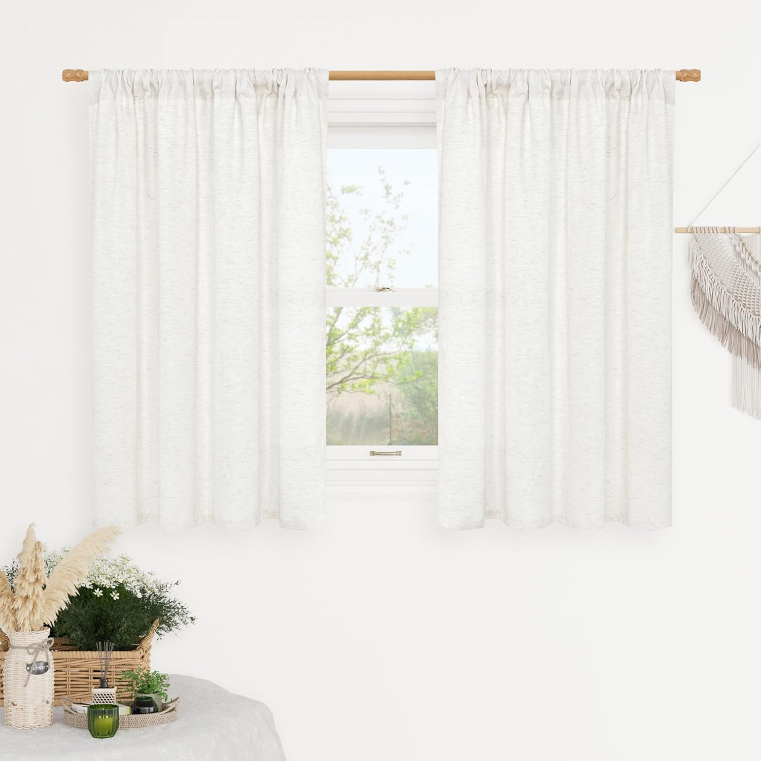 Short Linen Curtains 40 Inches Long for Small Window, Rod Pocket Linen Privacy D