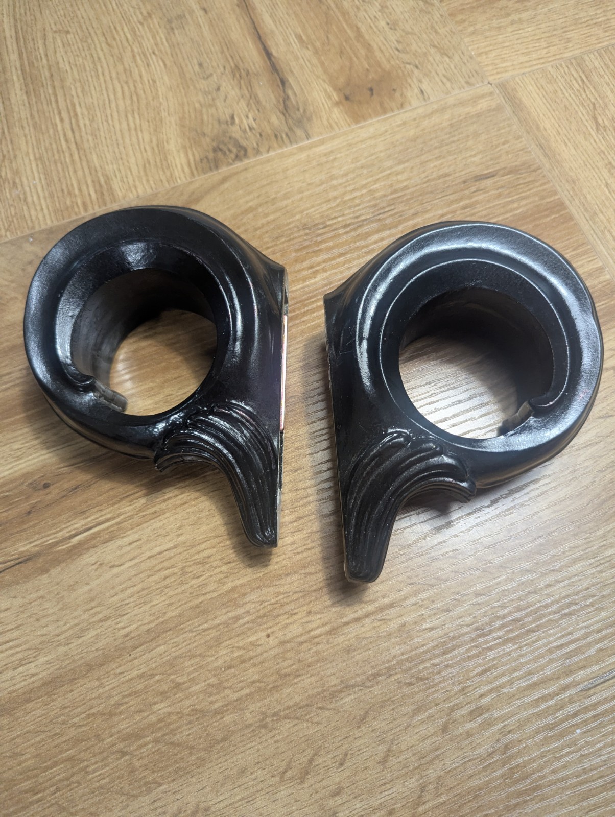 VTG Black Art Deco Curtain Rod Drapes Holders 2 Pc Set Plaster w/ Hardware