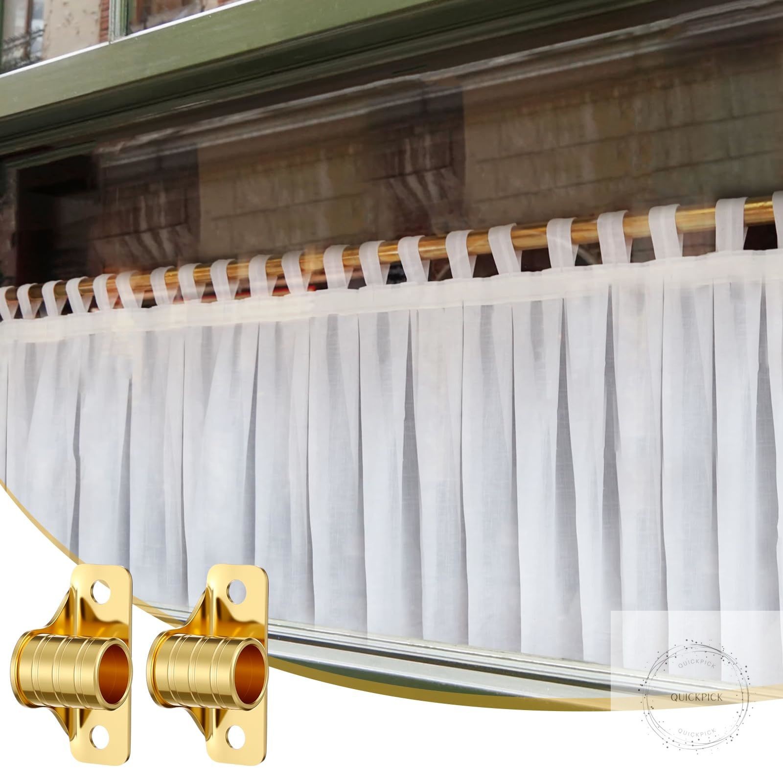 4 Pcs Outside Mount Curtain Rod Bracket 3/8″ Brass Bracket Set for 3/8″ Rodding