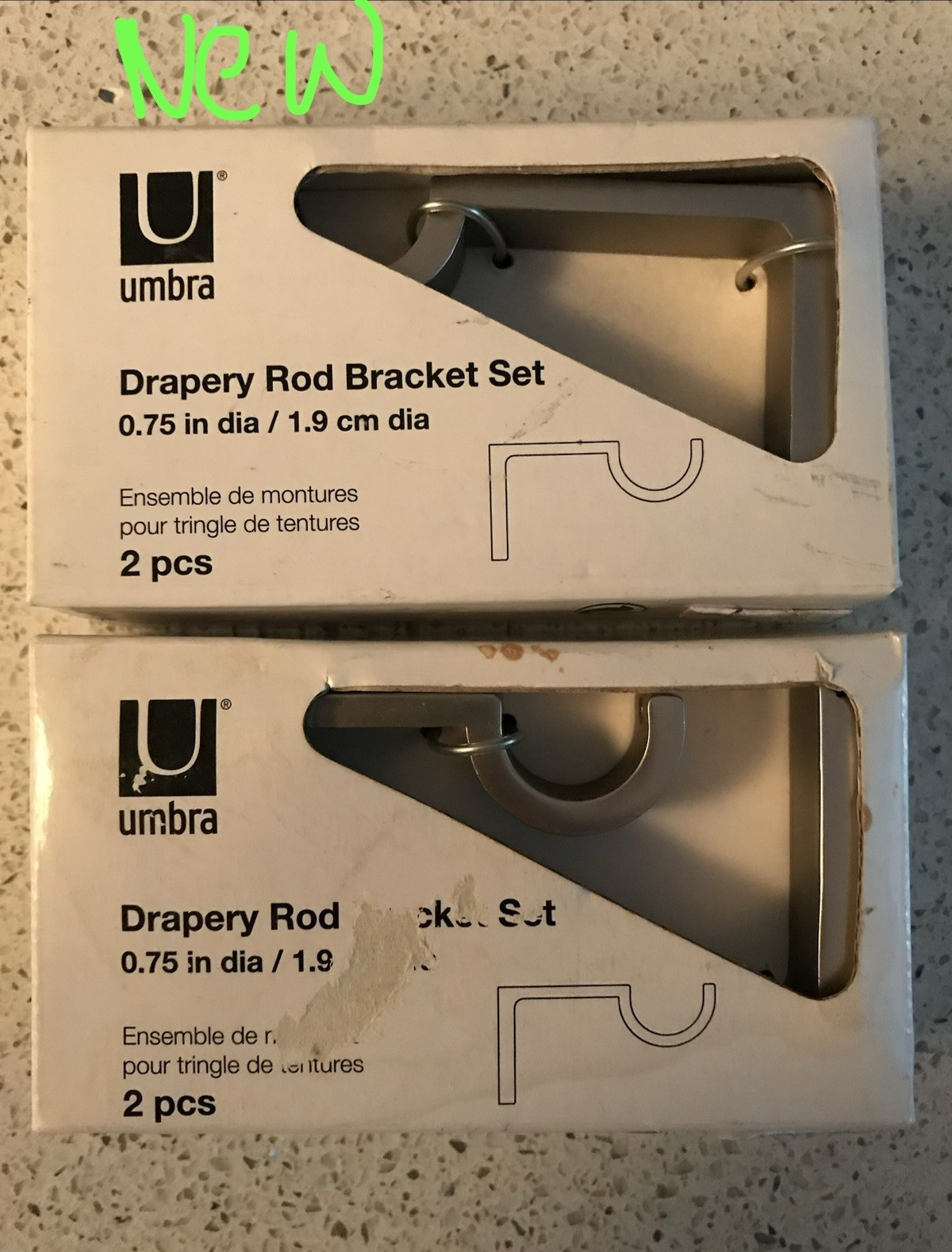 Umbra Metal Wall-Mounted Drapery Rod Brackets 0.75in Silver, 2-Pack