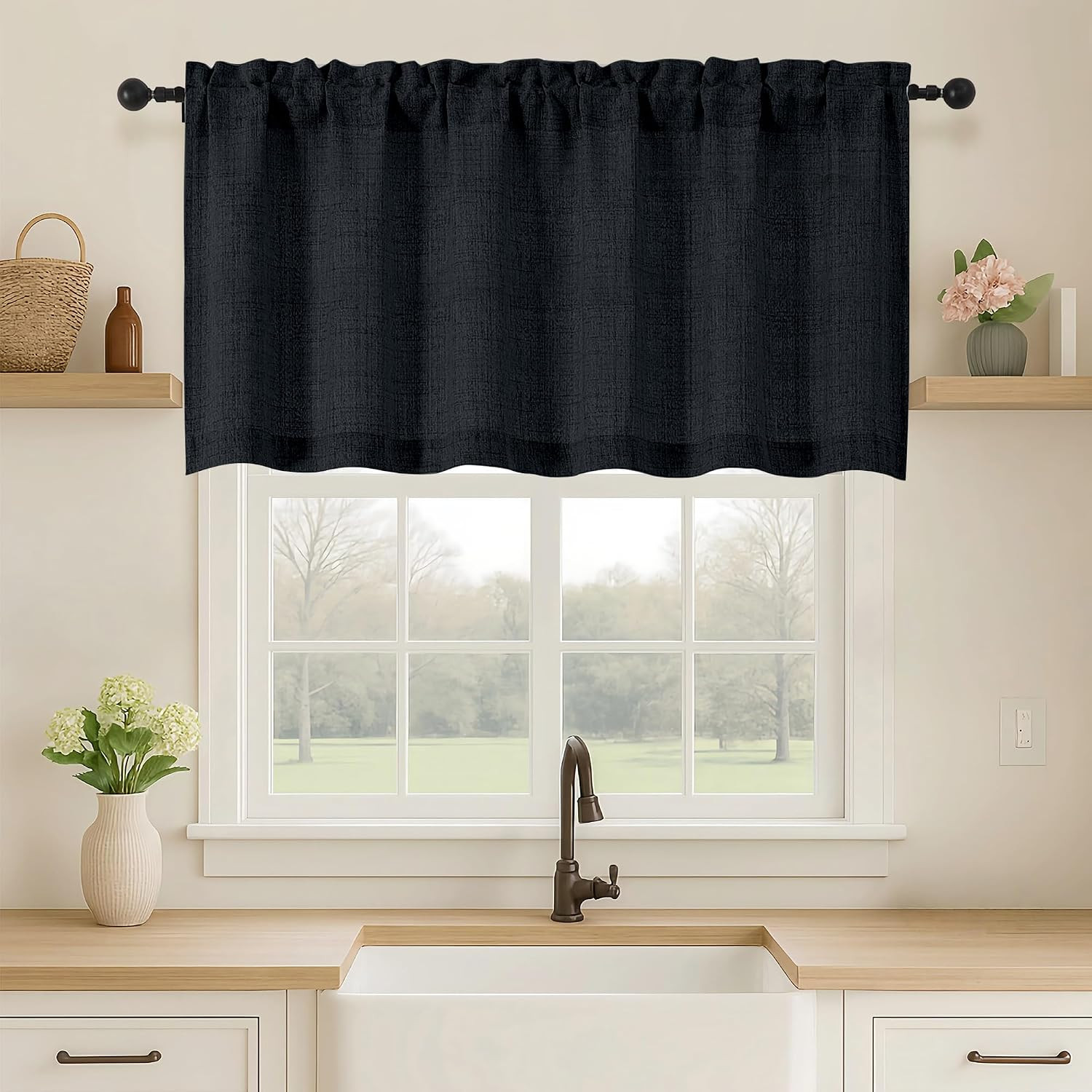 Valance for Windows, Light Filtering Faux Linen Textured Small Short Valance Kit