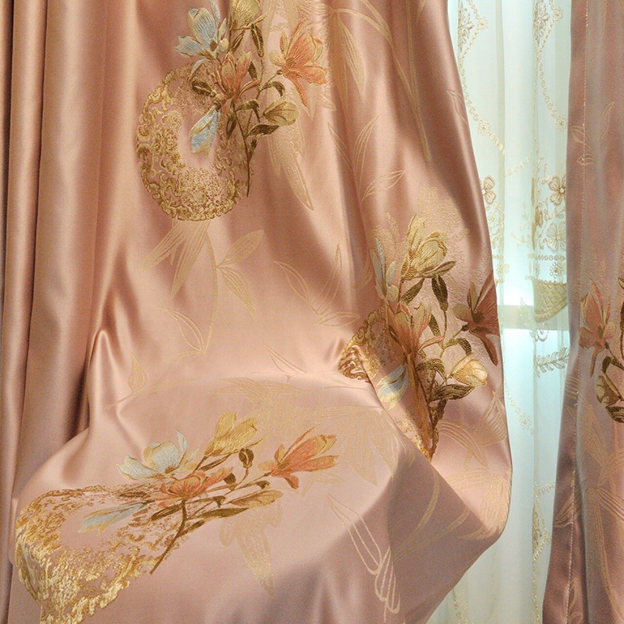 Custom pink high precision jacquard princess cloth curtain valance drape C1547