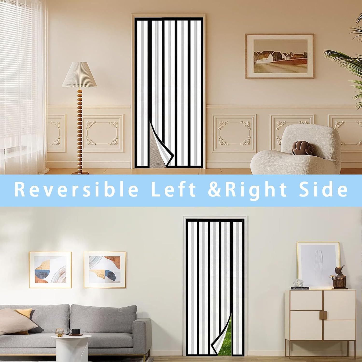 Reversible Left or Right Side Opening Insulated Door Curtain, Keep Cold Out Ther