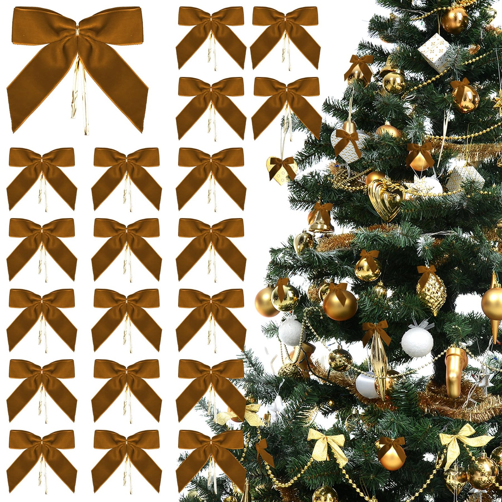 24 PCS Brown Velvet Christmas Bows 3.5in Ribbon Twist Tie Ornaments Decor