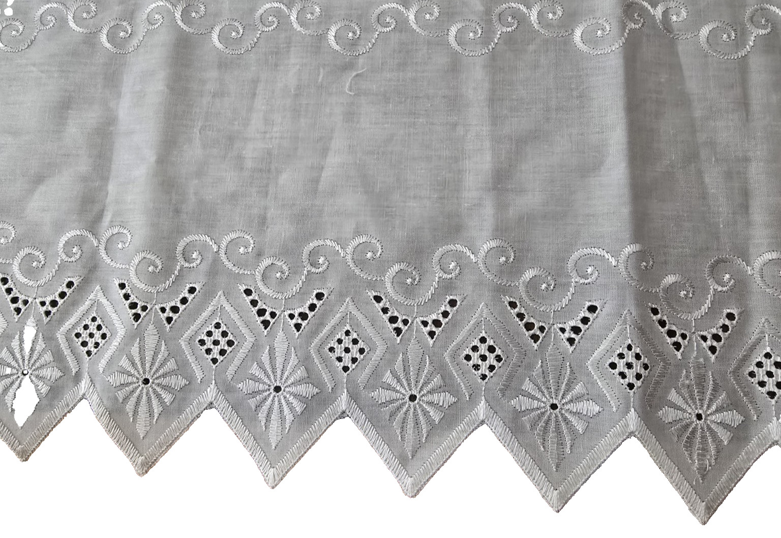 2 white curtain panels Grommet Eyelet Embroidered Edge needs hemmed ROMANCE