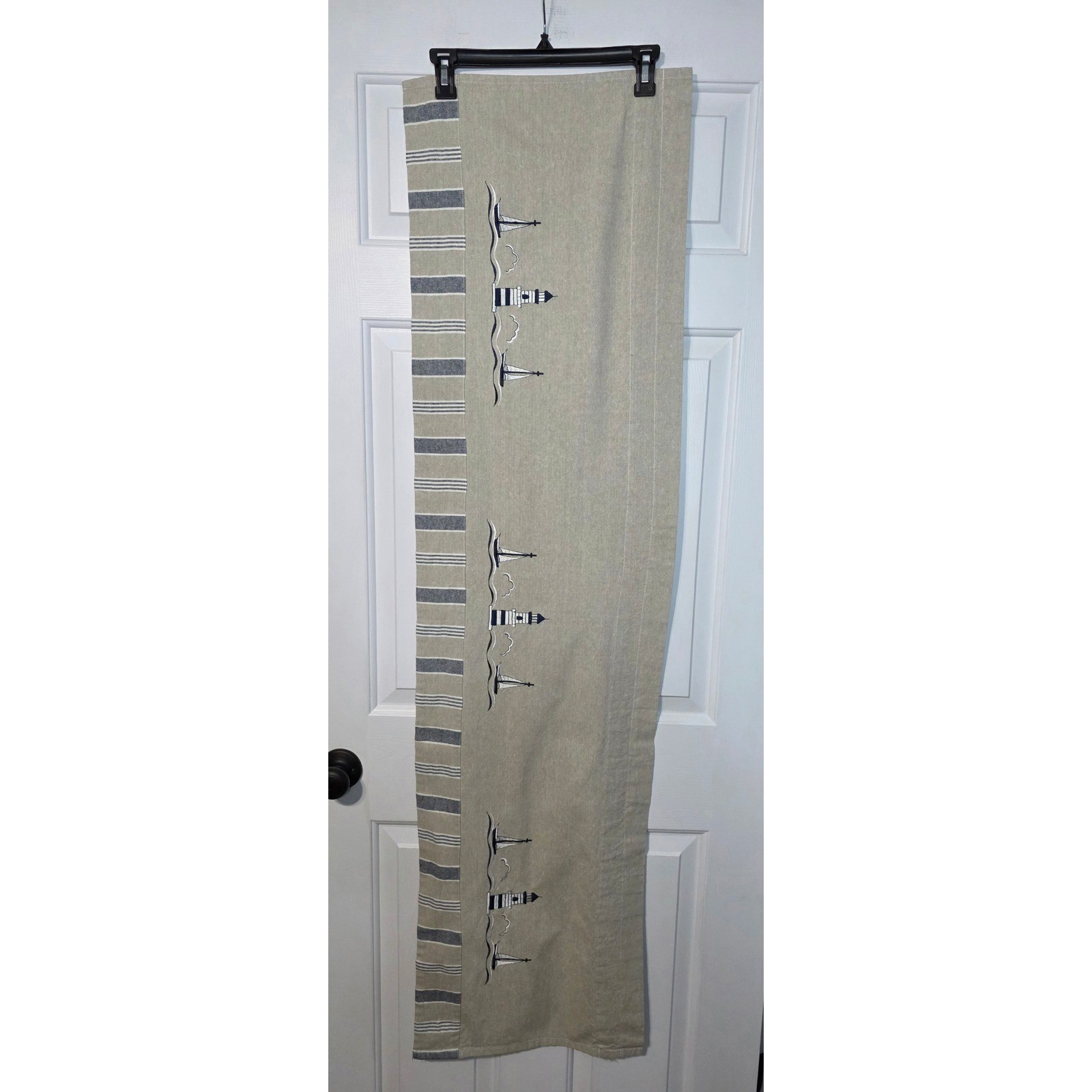 Nautical Lighthouse Sailboat Embroidered Window Valance Cotton 58×15