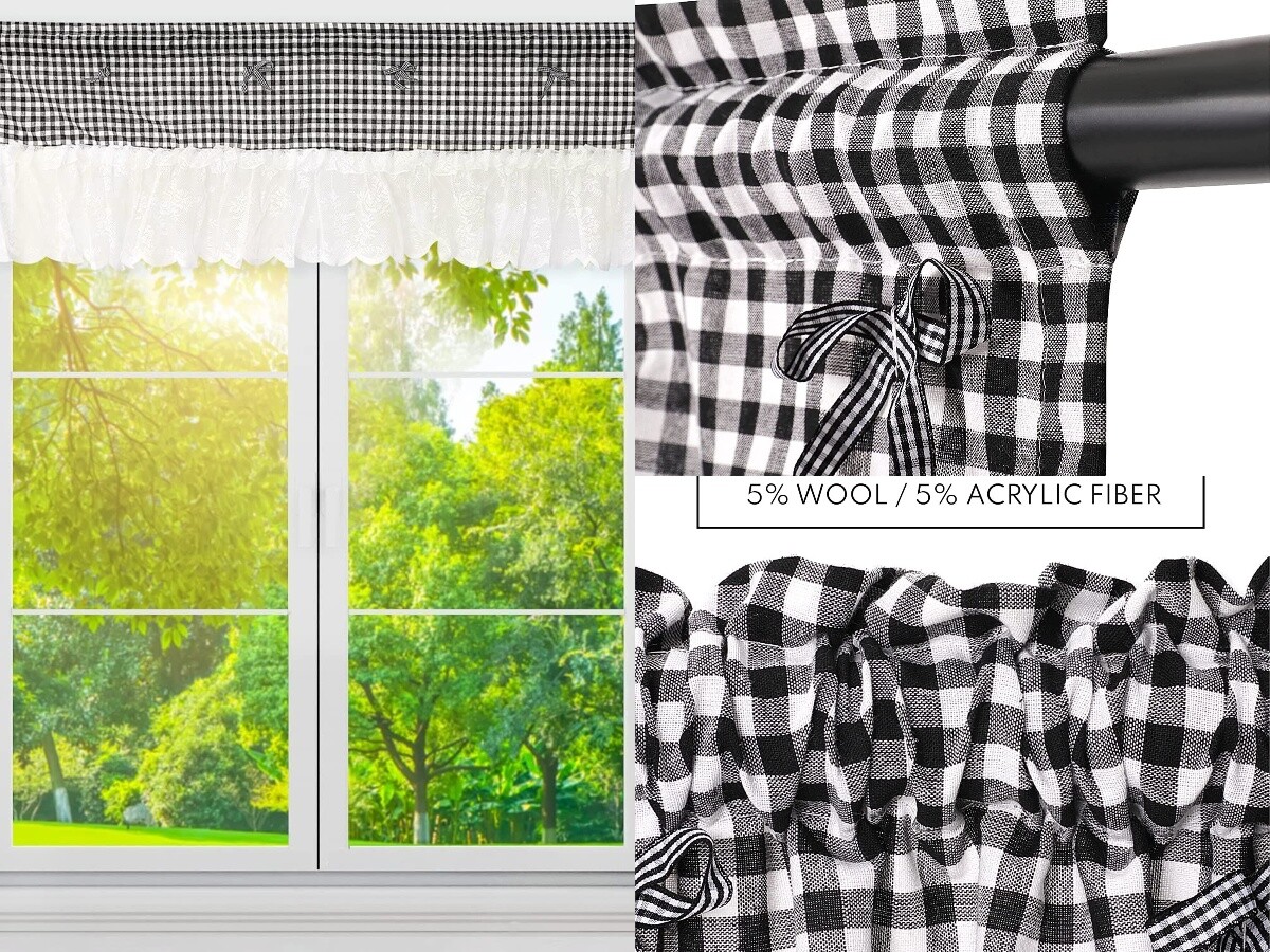 Buffalo Paid Curtains, Farmhouse Kitchen Panel, Window Valance, Check Valance