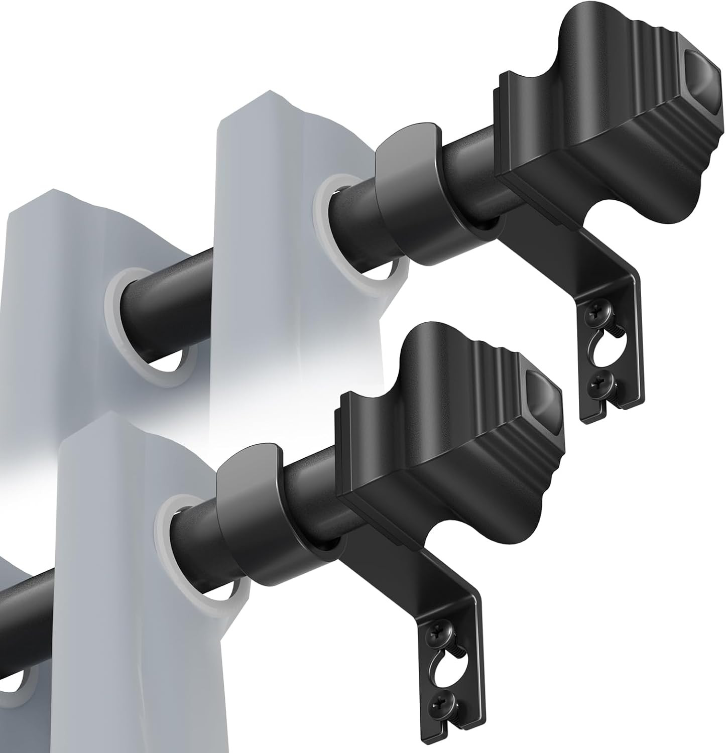 Curtain Rods for Windows 2 Pack 36-48 Inch, 5/8 Inch Matte Black Curtain Rod wit