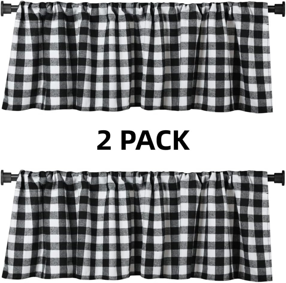WOSIBO 2 Pack Buffalo Check Plaid Window Valances White and Black Farmhouse Desi