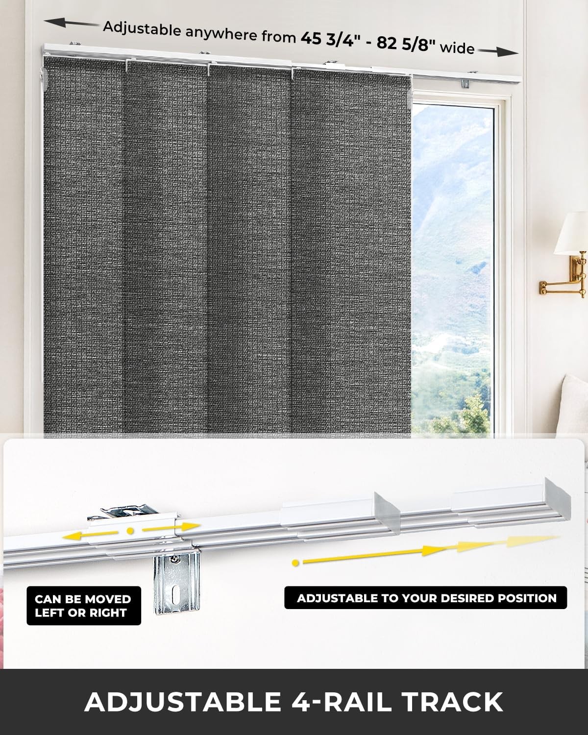 Adjustable Panel Track Blinds for Sliding Glass Door, Cut-to-Height Paper Fabric