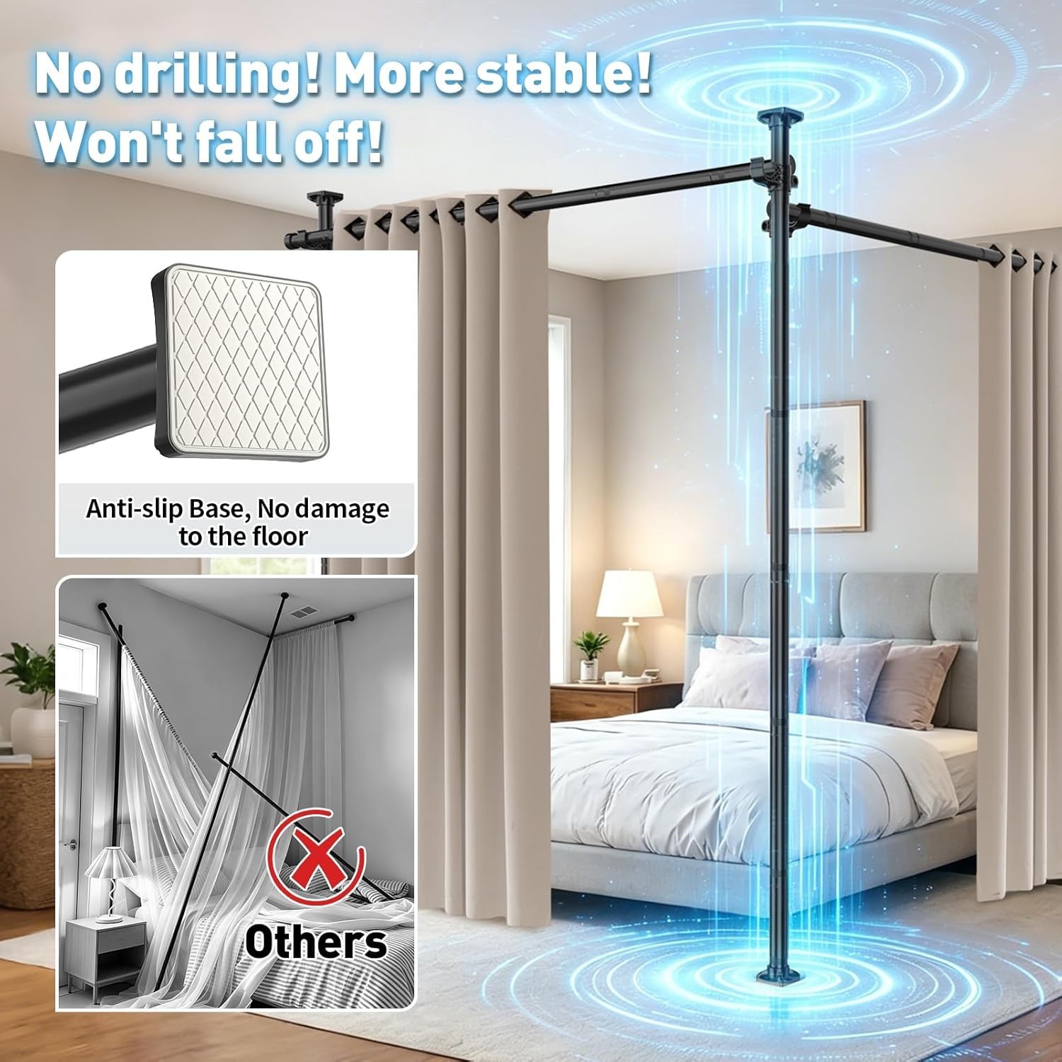 Room Divider Tension Curtain Rod, No Drilling Room Separator for Space Partit…